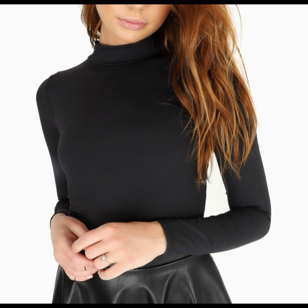 Blackmilk Matte Black High Neck Long Sleeve Top